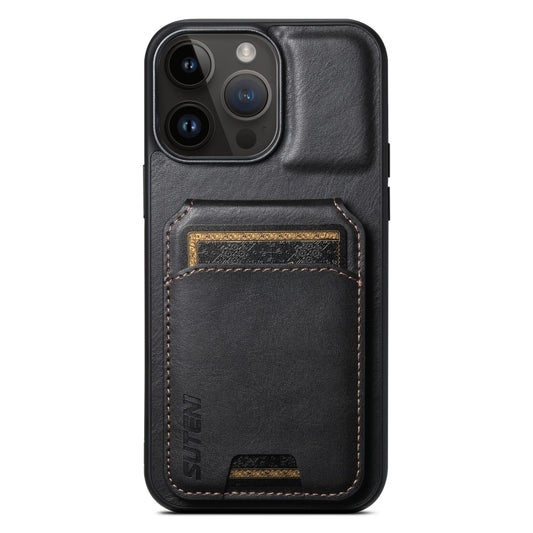 For iPhone 13 Pro Max Suteni H02 Leather Wallet Stand Back Phone Case(Black) by Suteni