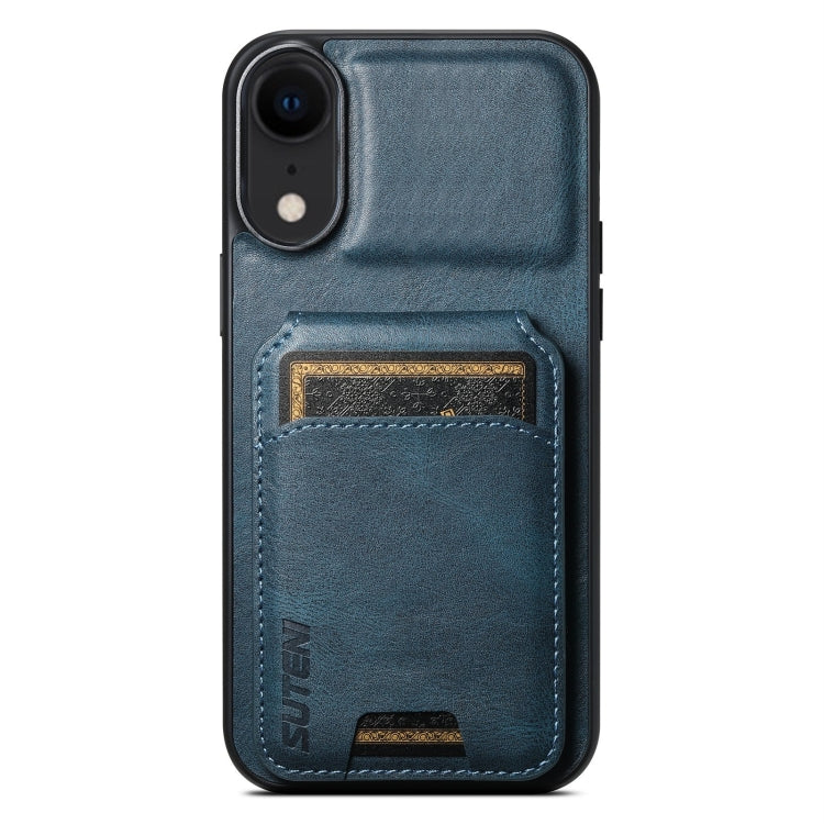 For iPhone XR Suteni H02 Leather Wallet Stand Back Phone Case(Blue) by Suteni