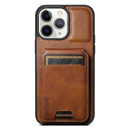 For iPhone 11 Pro Max Suteni H02 Leather Wallet Stand Back Phone Case(Brown) by Suteni