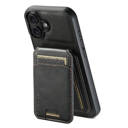 For iPhone 16 Suteni H02 Leather Wallet Stand Back Phone Case(Black) by Suteni