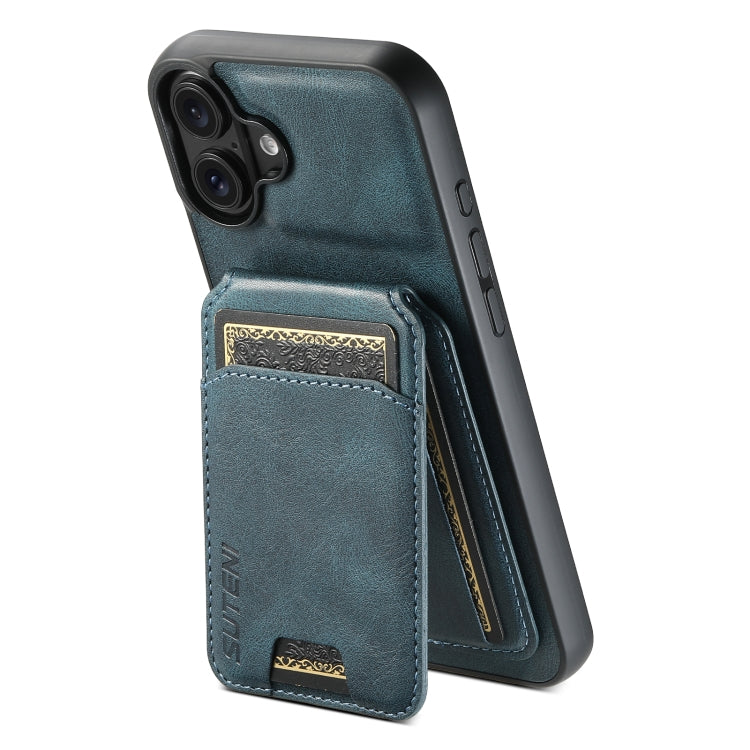 For iPhone 16 Plus Suteni H02 Leather Wallet Stand Back Phone Case(Blue) by Suteni