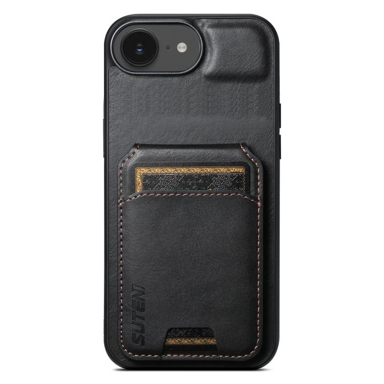 For iPhone 16e Suteni H02 Leather Wallet Stand Back Phone Case(Black) by Suteni