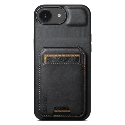 For iPhone 16e Suteni H02 Leather Wallet Stand Back Phone Case(Black) by Suteni
