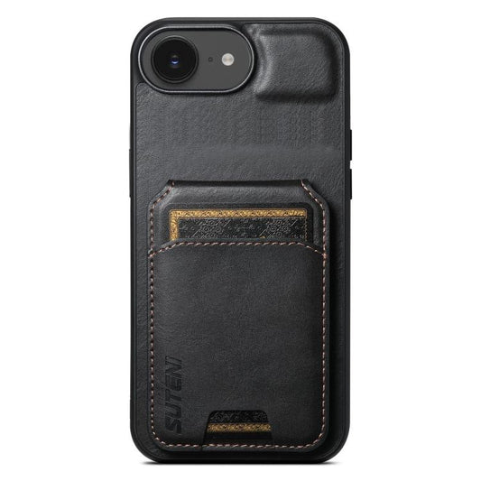 For iPhone 16e Suteni H02 Leather Wallet Stand Back Phone Case(Black) by Suteni