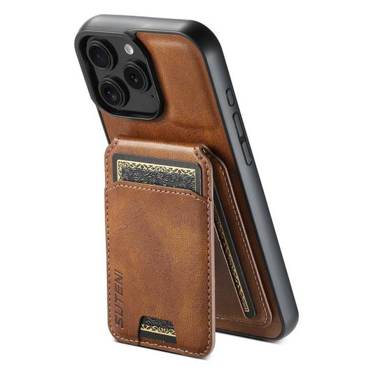 For iPhone 16e Suteni H02 Leather Wallet Stand Back Phone Case(Brown) by Suteni