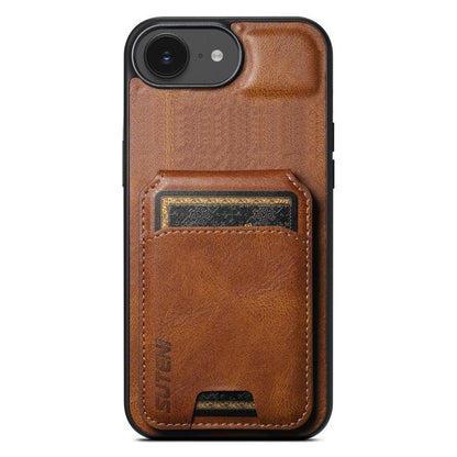 For iPhone 16e Suteni H02 Leather Wallet Stand Back Phone Case(Brown) by Suteni