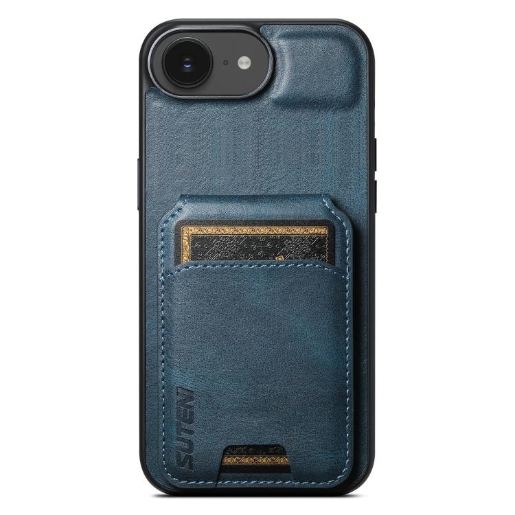 For iPhone 16e Suteni H02 Leather Wallet Stand Back Phone Case(Blue) by Suteni