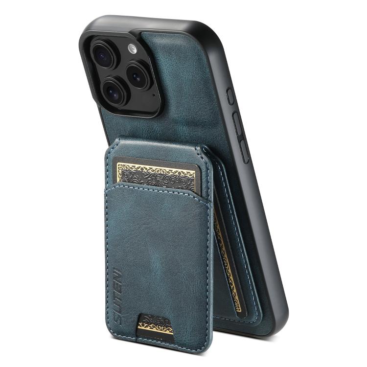 For iPhone 16e Suteni H02 Leather Wallet Stand Back Phone Case(Blue) by Suteni