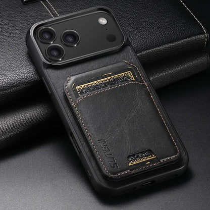 For iPhone 17 Pro Max Suteni H02 Leather Wallet Stand Back Phone Case(Black) by Suteni