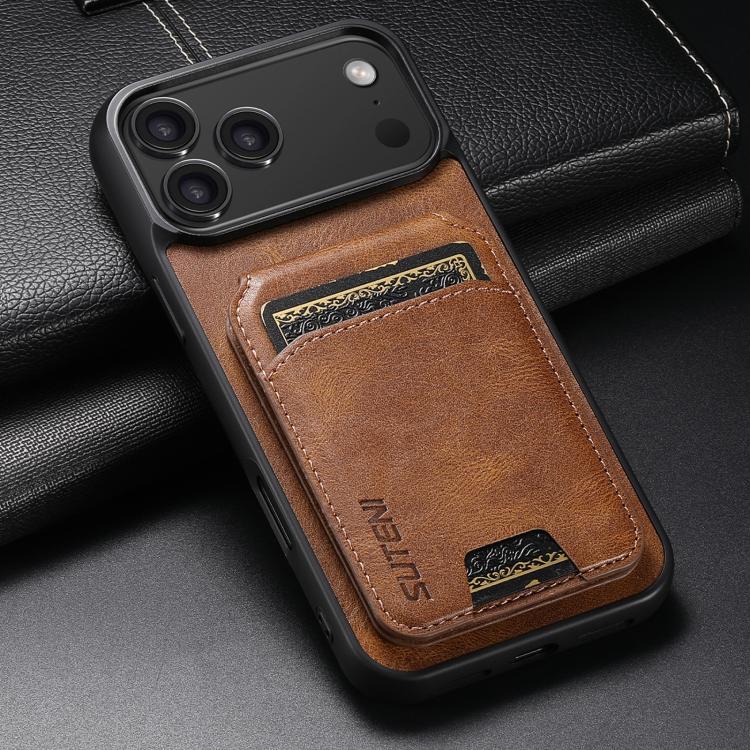 For iPhone 17 Pro Max Suteni H02 Leather Wallet Stand Back Phone Case(Brown) by Suteni