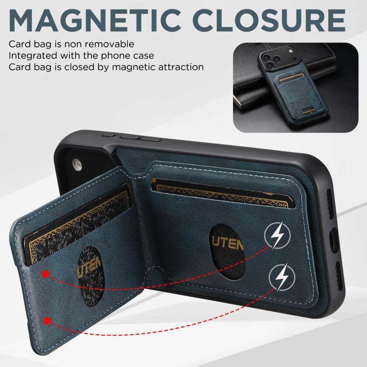 For iPhone 17 Pro Max Suteni H02 Leather Wallet Stand Back Phone Case(Blue) by Suteni