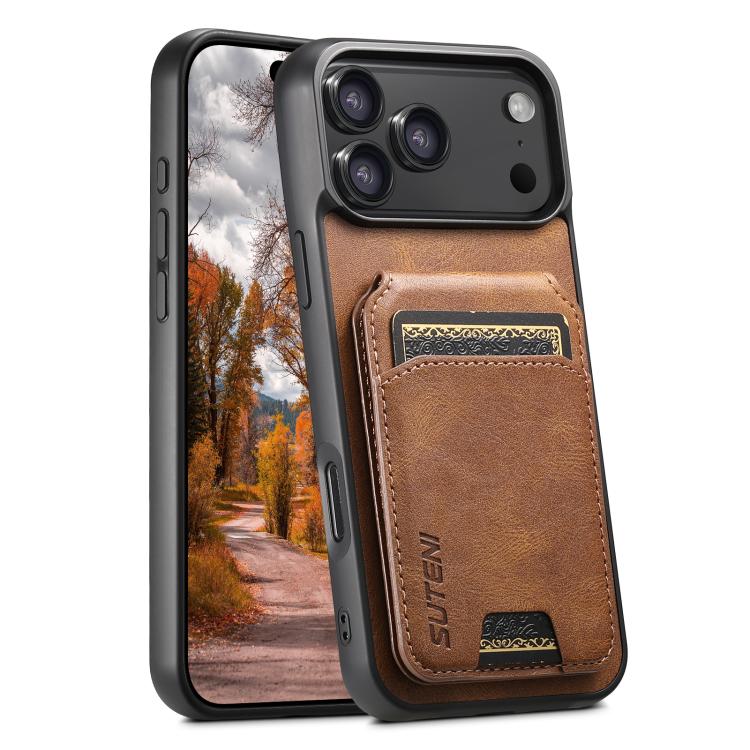 For iPhone 17 Pro Suteni H02 Leather Wallet Stand Back Phone Case(Brown) by Suteni