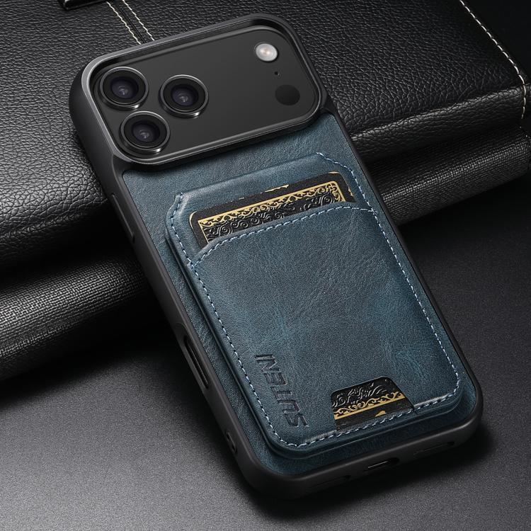 For iPhone 17 Pro Suteni H02 Leather Wallet Stand Back Phone Case(Blue) by Suteni