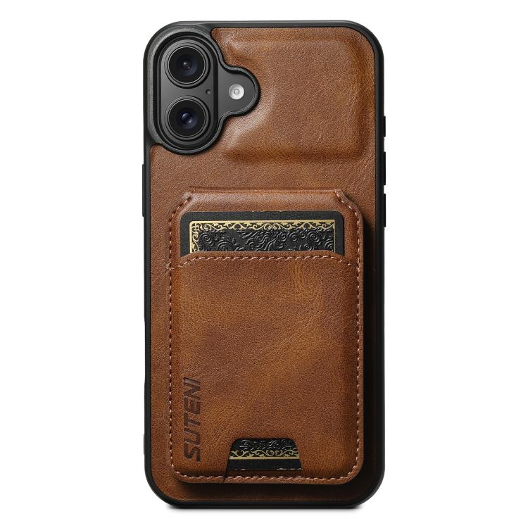 For iPhone 17 Suteni H02 Leather Wallet Stand Back Phone Case(Brown) by Suteni