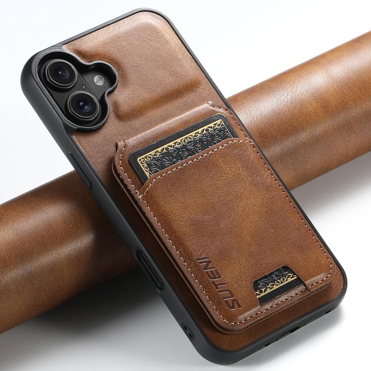 For iPhone 17 Suteni H02 Leather Wallet Stand Back Phone Case(Brown) by Suteni