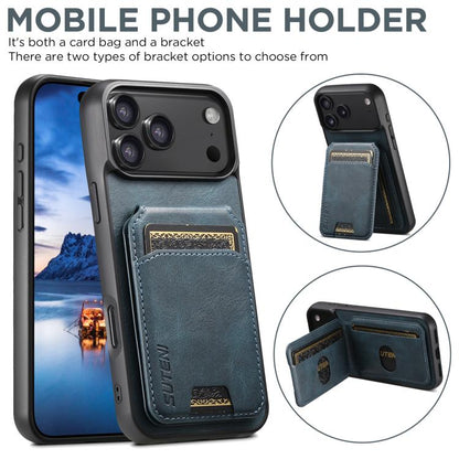 For iPhone 17 Suteni H02 Leather Wallet Stand Back Phone Case(Blue) by Suteni