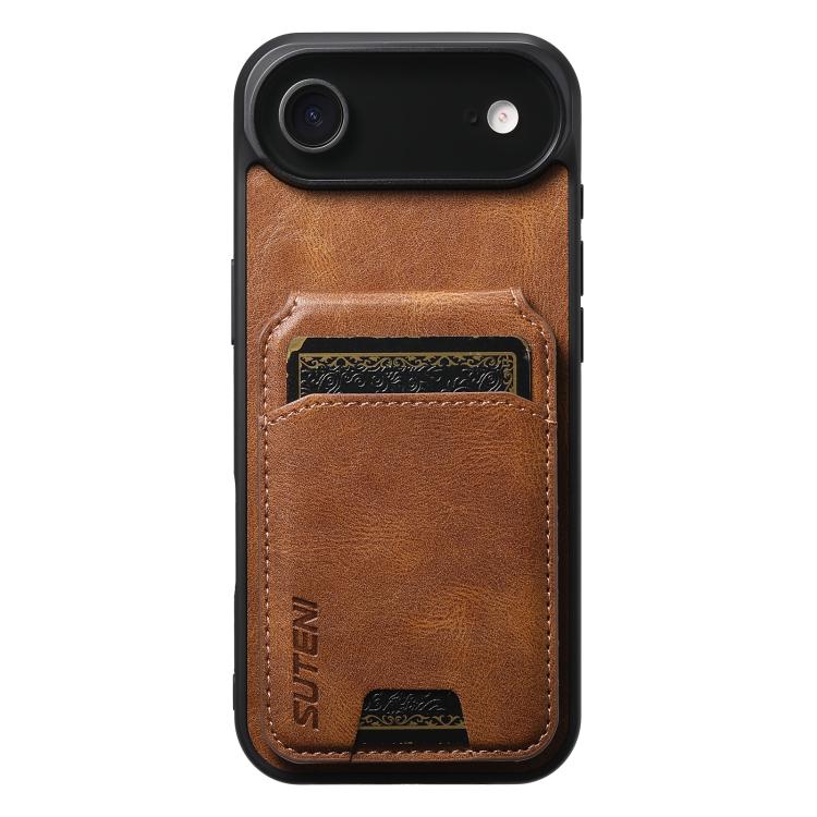 For iPhone Air Suteni H02 Leather Wallet Stand Back Phone Case(Brown) by Suteni