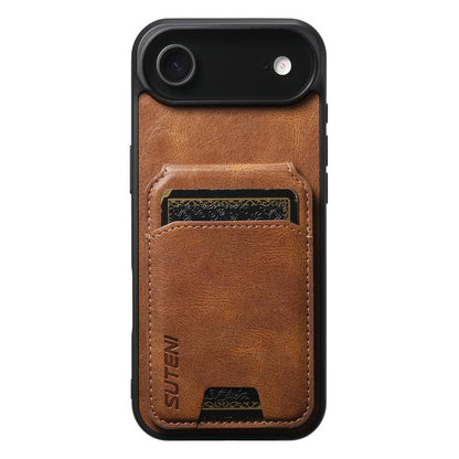For iPhone Air Suteni H02 Leather Wallet Stand Back Phone Case(Brown) by Suteni