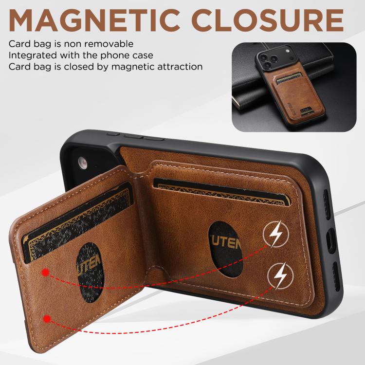 For iPhone Air Suteni H02 Leather Wallet Stand Back Phone Case(Brown) by Suteni