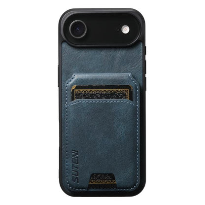 For iPhone Air Suteni H02 Leather Wallet Stand Back Phone Case(Blue) by Suteni
