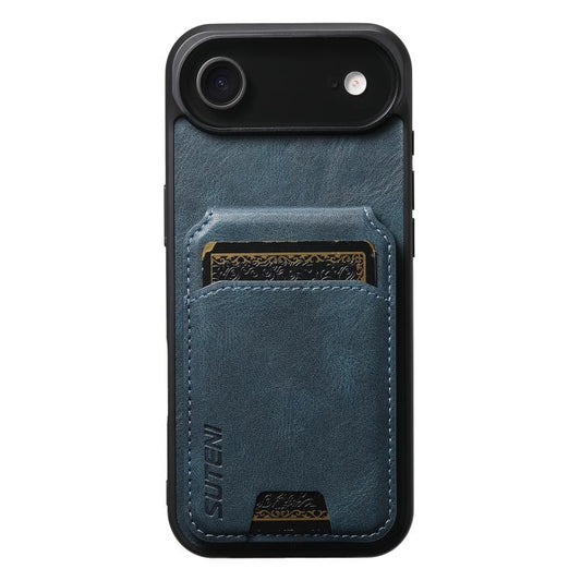 For iPhone Air Suteni H02 Leather Wallet Stand Back Phone Case(Blue) by Suteni