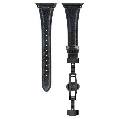 For Apple Watch SE 2023 40mm Plain Leather Butterfly Buckle Watch Band(Black+Black) by bashfashion