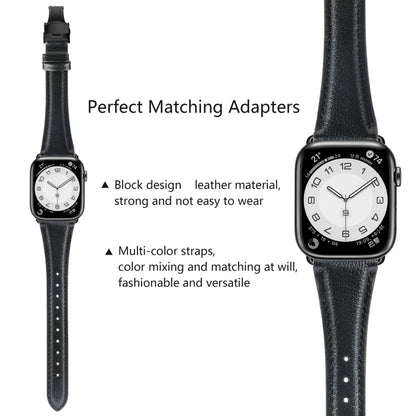 For Apple Watch Ultra 2 49mm Plain Leather Butterfly Buckle Watch Band(Black+Black) by bashfashion