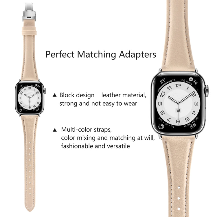For Apple Watch Series 9 41mm Plain Leather Butterfly Buckle Watch Band(Apricot+Silver) by bashfashion