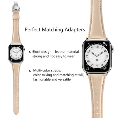 For Apple Watch Series 9 41mm Plain Leather Butterfly Buckle Watch Band(Apricot+Silver) by bashfashion
