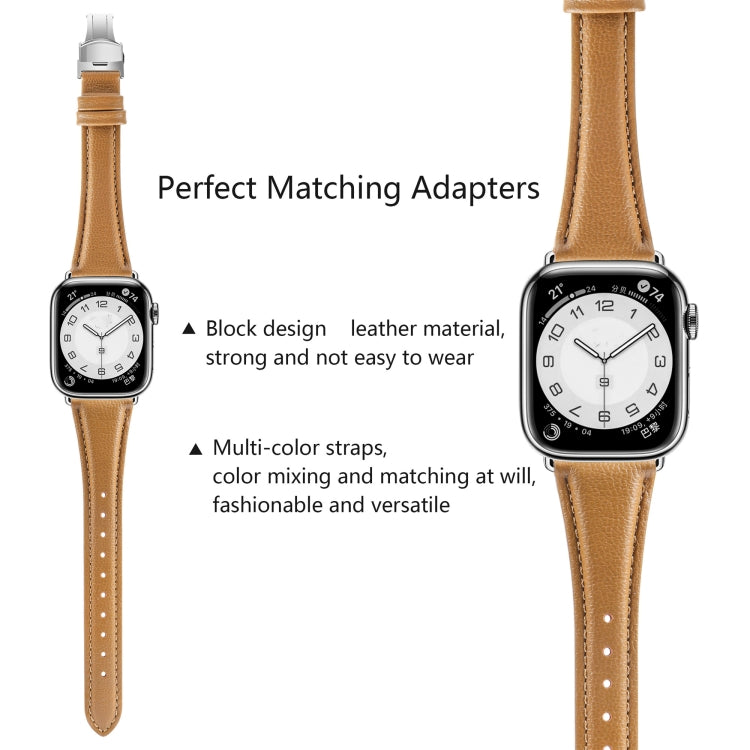 For Apple Watch Series 9 41mm Plain Leather Butterfly Buckle Watch Band(Brown+Silver) by bashfashion