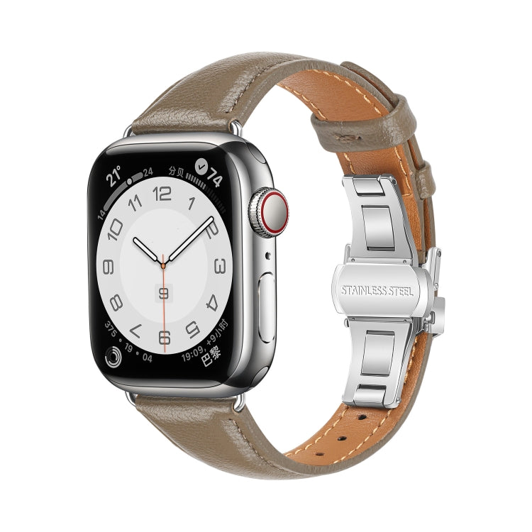 For Apple Watch Ultra 49mm Plain Leather Butterfly Buckle Watch Band(Gray+Silver) by bashfashion