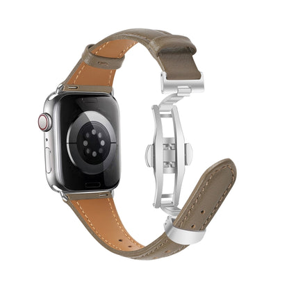 For Apple Watch Ultra 49mm Plain Leather Butterfly Buckle Watch Band(Gray+Silver) by bashfashion