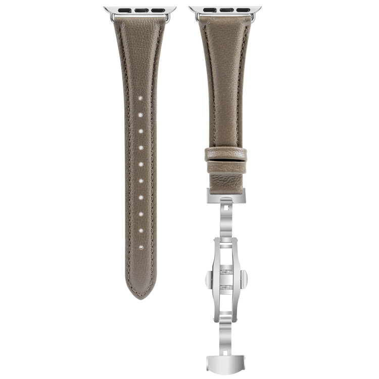 For Apple Watch Ultra 49mm Plain Leather Butterfly Buckle Watch Band(Gray+Silver) by bashfashion
