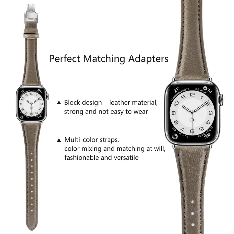 For Apple Watch Ultra 49mm Plain Leather Butterfly Buckle Watch Band(Gray+Silver) by bashfashion