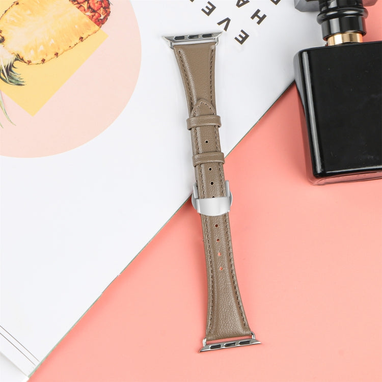 For Apple Watch Ultra 49mm Plain Leather Butterfly Buckle Watch Band(Gray+Silver) by bashfashion