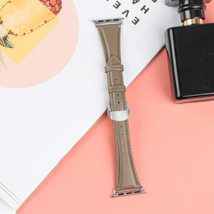 For Apple Watch Ultra 49mm Plain Leather Butterfly Buckle Watch Band(Gray+Silver) by bashfashion