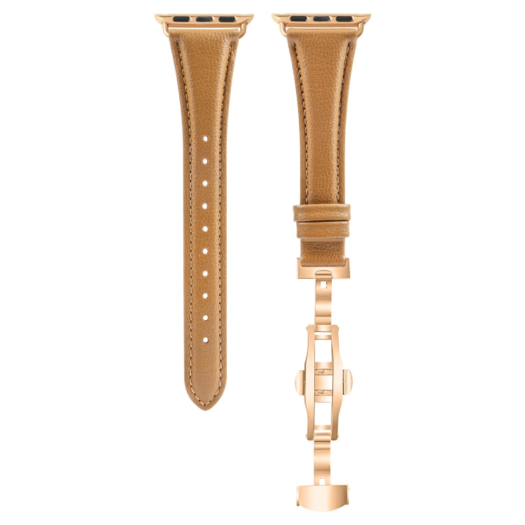 For Apple Watch Ultra 49mm Plain Leather Butterfly Buckle Watch Band(Brown+Rose Gold) by bashfashion