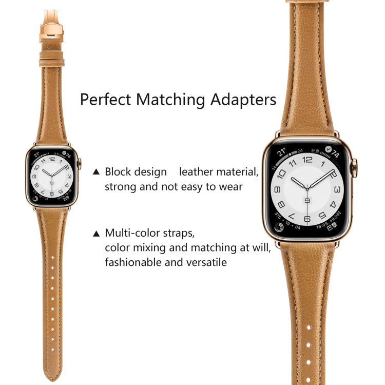 For Apple Watch Ultra 49mm Plain Leather Butterfly Buckle Watch Band(Brown+Rose Gold) by bashfashion