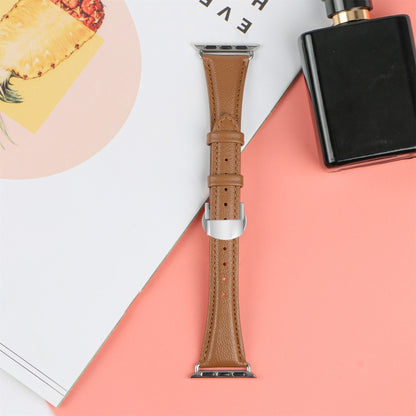 For Apple Watch Series 8 45mm Plain Leather Butterfly Buckle Watch Band(Dark Brown+Silver) by bashfashion