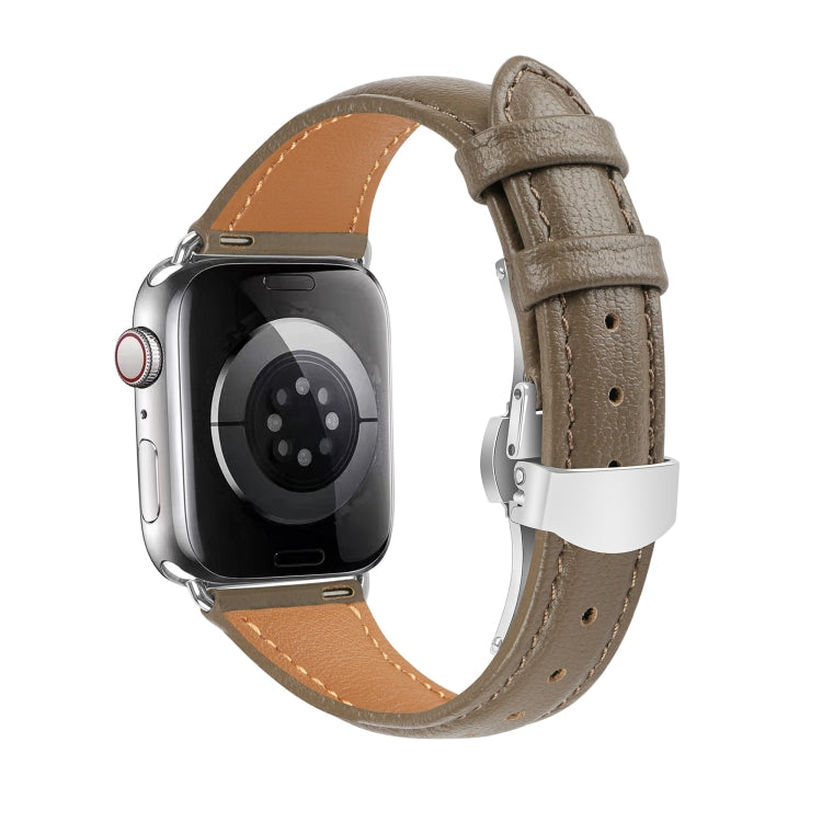 For Apple Watch Series 8 45mm Plain Leather Butterfly Buckle Watch Band(Gray+Silver) by bashfashion
