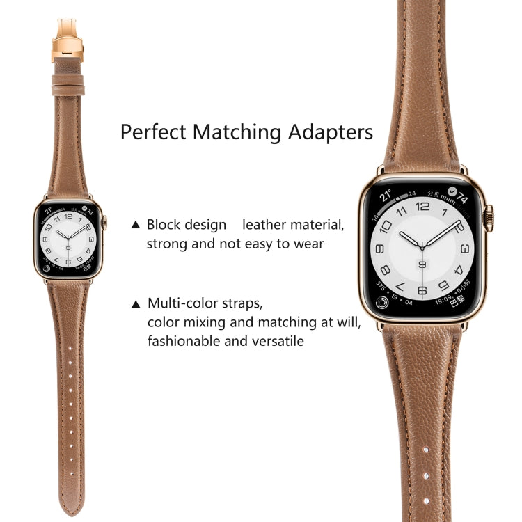 For Apple Watch Series 8 45mm Plain Leather Butterfly Buckle Watch Band(Dark Brown+Rose Gold) by bashfashion