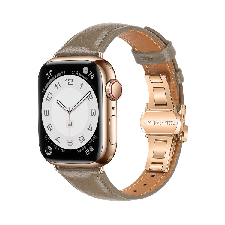 For Apple Watch Series 8 45mm Plain Leather Butterfly Buckle Watch Band(Gray+Rose Gold) by bashfashion
