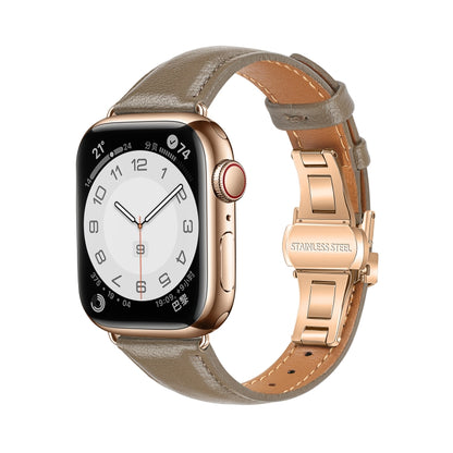 For Apple Watch Series 8 45mm Plain Leather Butterfly Buckle Watch Band(Gray+Rose Gold) by bashfashion