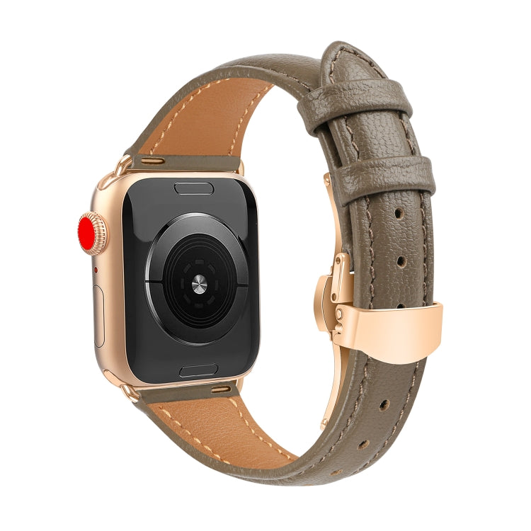 For Apple Watch Series 8 45mm Plain Leather Butterfly Buckle Watch Band(Gray+Rose Gold) by bashfashion