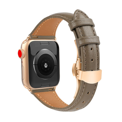 For Apple Watch Series 8 45mm Plain Leather Butterfly Buckle Watch Band(Gray+Rose Gold) by bashfashion