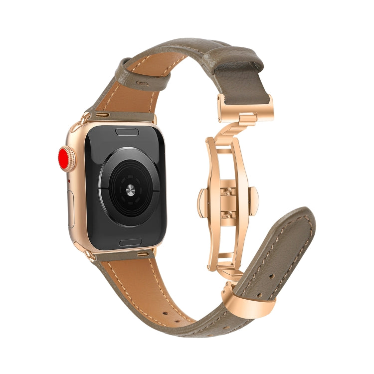 For Apple Watch Series 8 45mm Plain Leather Butterfly Buckle Watch Band(Gray+Rose Gold) by bashfashion