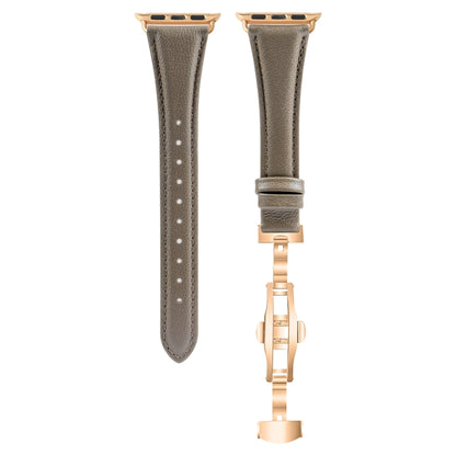 For Apple Watch Series 8 45mm Plain Leather Butterfly Buckle Watch Band(Gray+Rose Gold) by bashfashion
