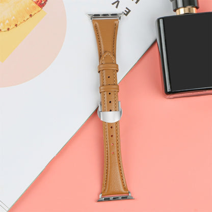 For Apple Watch Series 7 41mm Plain Leather Butterfly Buckle Watch Band(Brown+Silver) by bashfashion