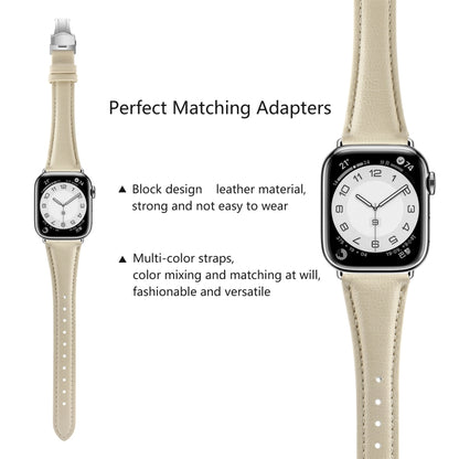 For Apple Watch Series 6 44mm Plain Leather Butterfly Buckle Watch Band(Beige+Silver) by bashfashion