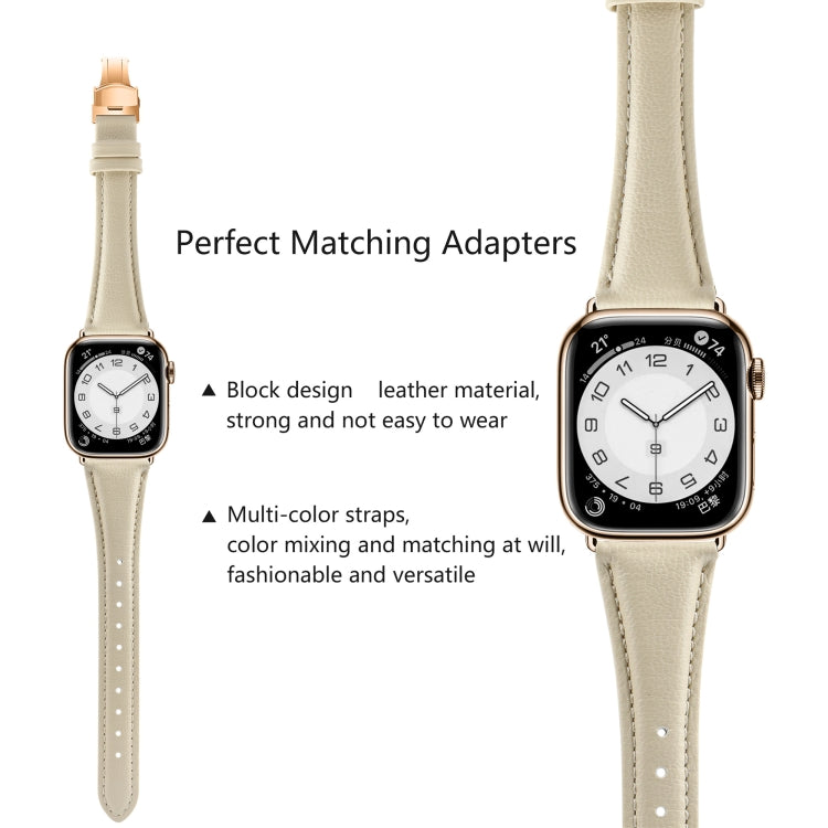 For Apple Watch Series 6 44mm Plain Leather Butterfly Buckle Watch Band(Beige+Rose Gold) by bashfashion
